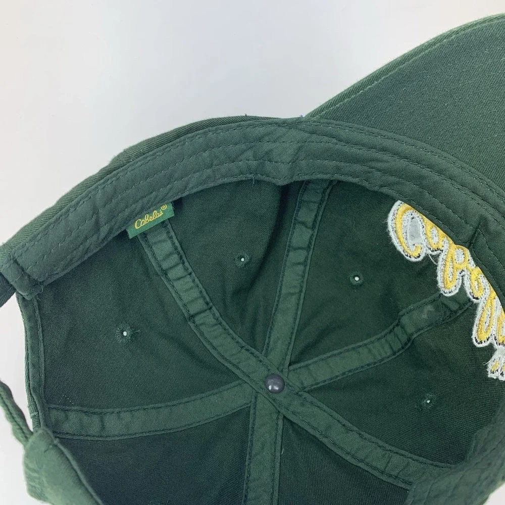 Cabela's Hat Dark Green Yellow Logo Adjustable Strap OSFM Baseball Cap